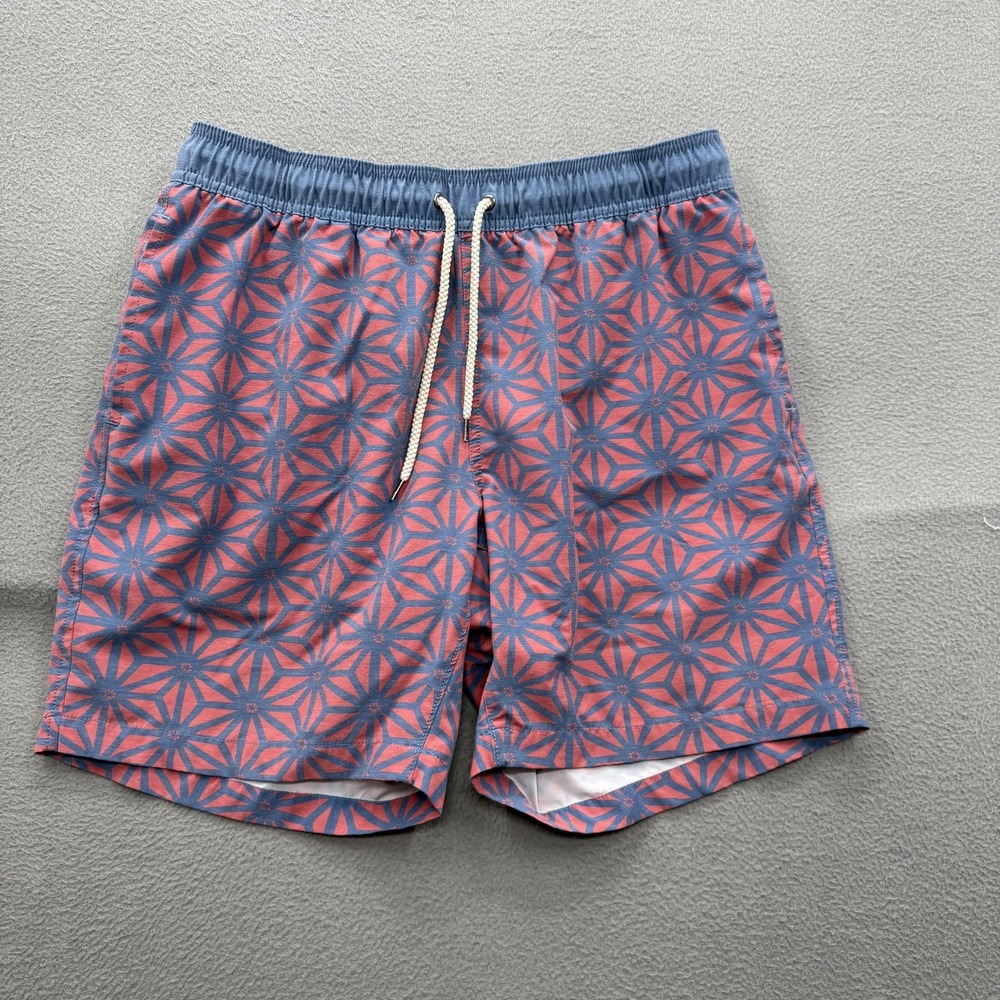 Faherty Swim Shorts Mens XL Blue Geometric Print Trunks Lined Quick Dry Stretch
